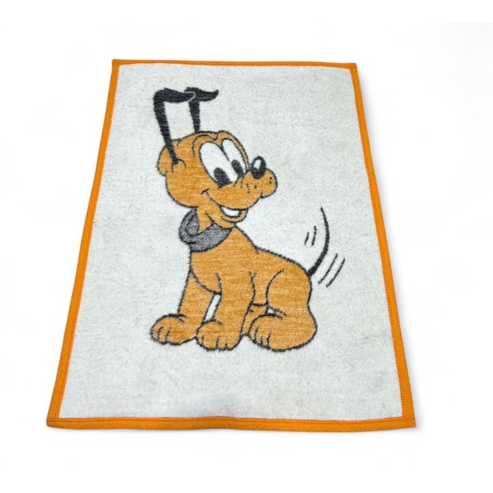 Vintage 1984 Disney Pluto Baby Blanket Biederlack USA 36x29 Crib Throw